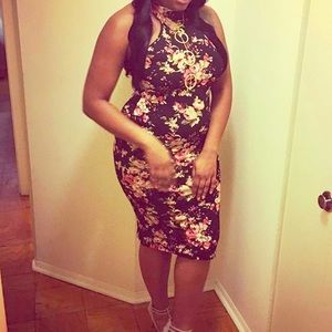 Floral turtle neck sleeveless dress